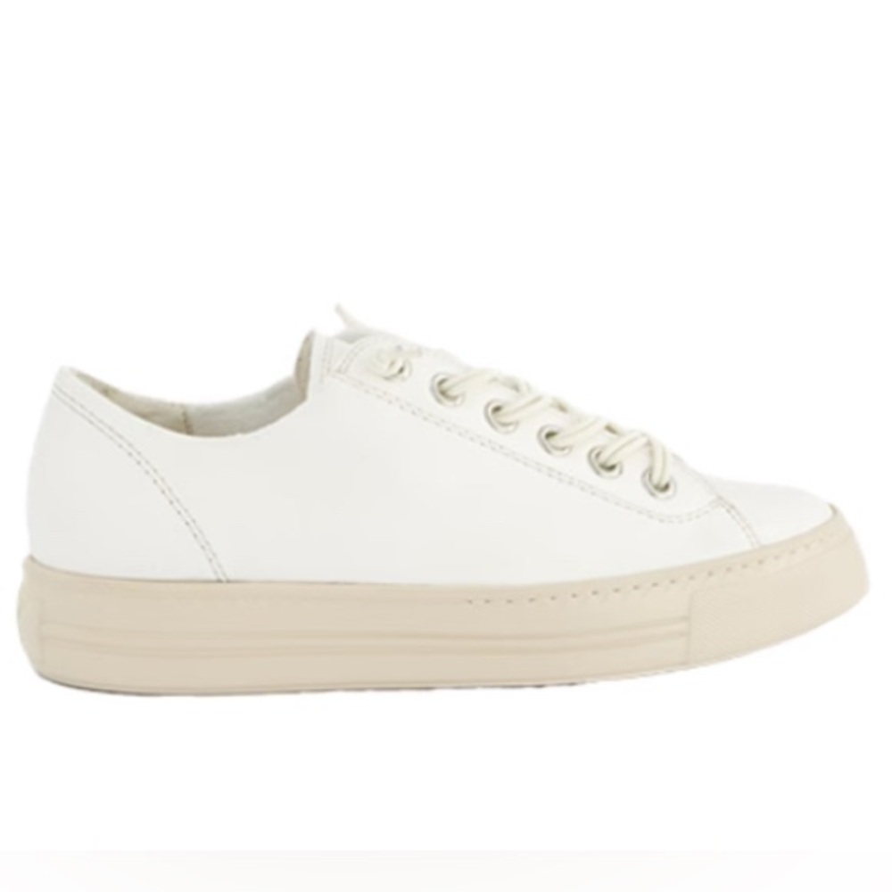 White leather sneakers with elastic laces. Never worn. Women’s US sizes